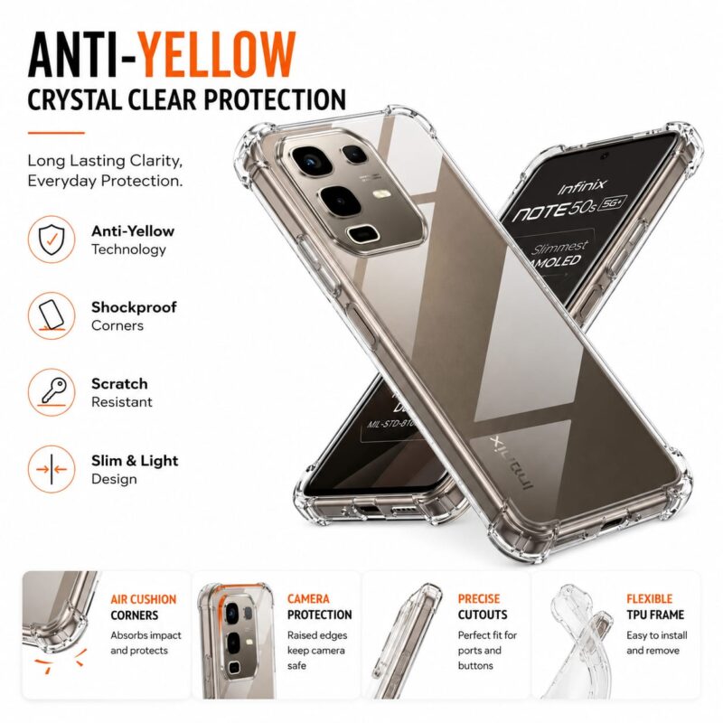 Infinix Hot 50 Pro+ Anti-Yellow Transparent Case: Soft TPU