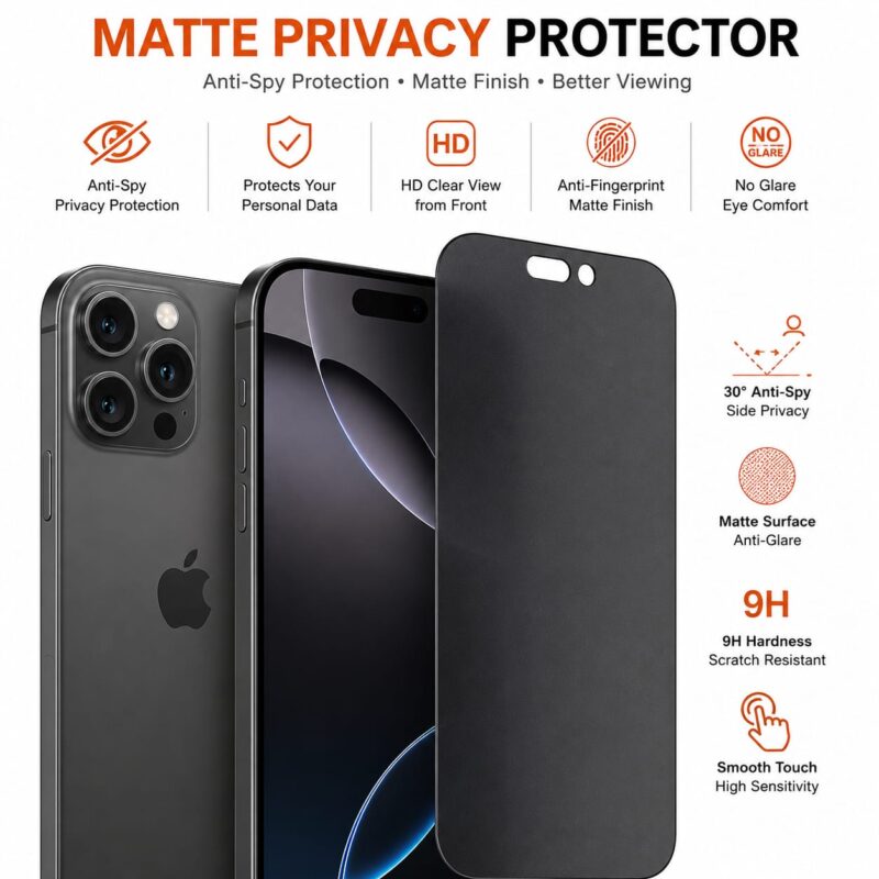iPhone 13 Pro Max Privacy Matte Screen Protector: Superior Hardness, Anti-Spy Protection, 30° Side Privacy